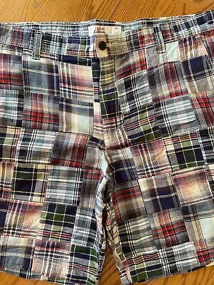 Mens Preowned IZOD Saltwater Size 40 Madras Patchwork Plaid Flat Front Shorts • $18