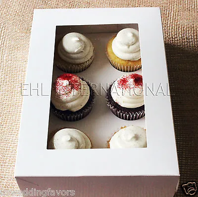 US Wedding Favors(TM) Pack Of 10pcs Cupcake Boxes WHITE With 6 Hole Inserts • $21.99