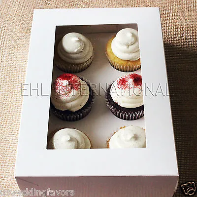 US Wedding Favors(TM) Pack Of 3pcs Cupcake Boxes WHITE With 6 Hole Inserts • $9.99