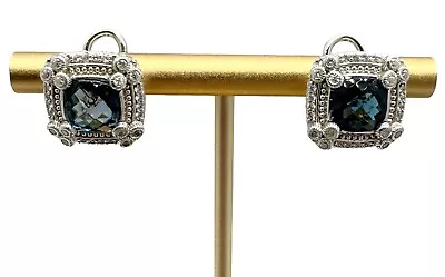 Judith Ripka Sterling Silver 3.60 Cttw London Blue Topaz Earrings Vintage • $149.99