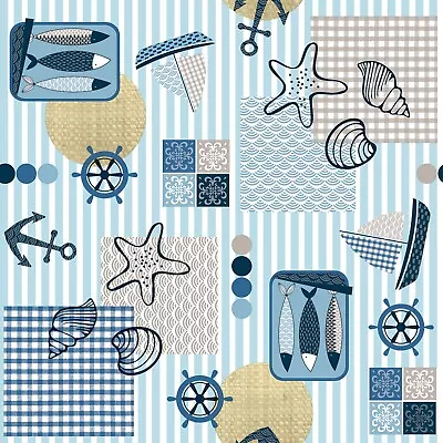 £39.95 • Buy Nautical Beach Fun Blue PVC Vinyl Wipe Clean Oilcloth Tablecloth
