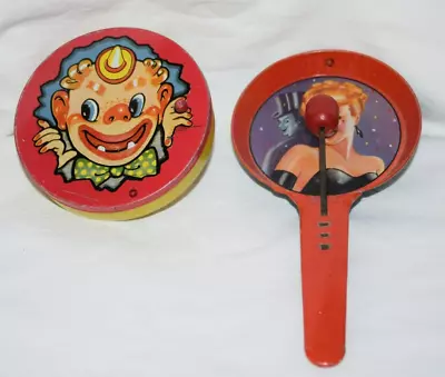 Vtg Lot 2 T. Cohn Inc. Metal Noisemakers Wood Handle Clown Woman!! • $21.99