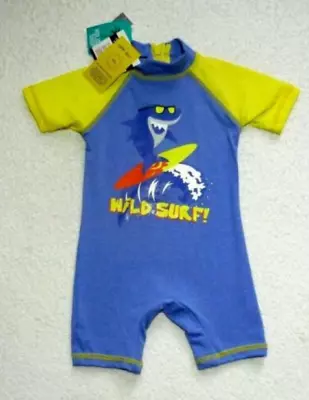 BNWT Baby Boys Blue/Yellow Shark UPF40+ UV Sunsafe Sun Suit Protective Swimsuit • £8.99