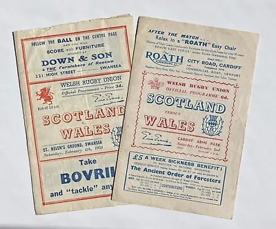 Scotland V Wales Welsh Rugby Union Programmes 1950 And 1952 • £20