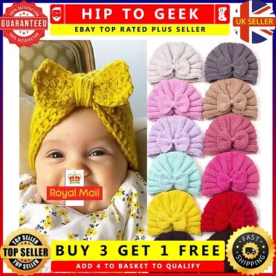 Infant Baby Beanie Turban Hat Bow Knot Cap Newborn Head Wraps Kids Knot Headband • £4.99