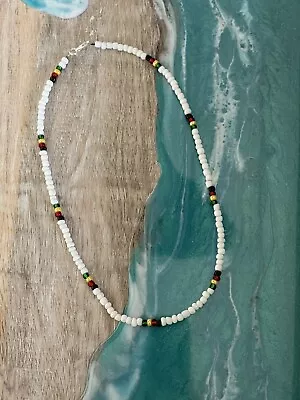 $8 • Buy Rasta White Necklace 18” NEW Made By Me Cali Hippie Boho Surfer Skater 90s