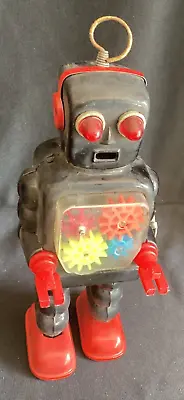 VIDEO!!! Vintage 1960s Tin Toy Robot With Gears Wind Up KO Made In Japan • $149.99