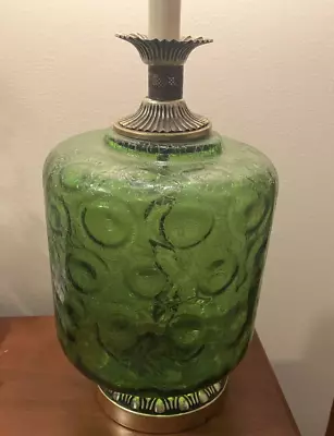 VTG Mid Century Retro Leviton Mod  Green Glass Table Lamp  1960's Very Cool USA • $110