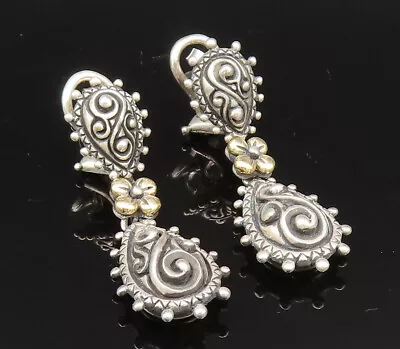 BARBARA BIXBY 18K GOLD & 925 Silver - Vintage Floral Spiral Earrings - EG11895 • $225.12