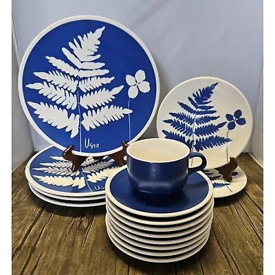 Vera Neumann Mikasa Indigo Blue Fern Woodland Dinnerware 15pcs • $129