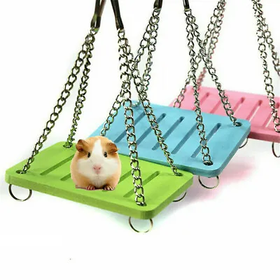 Pet Hamster Hanging Swing-Toy Bed Bird Rat Cage Gerbil Parrot Wood Hammock Play • £2.49