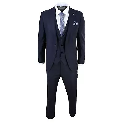 Mens 3 Piece Suit Blue Tailored Fit Smart Formal 1920s Classic Vintage Gatsby • $138.94