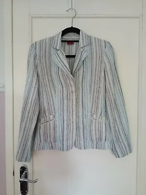 Olsen Blue Striped Summer Blazer. Nautical.candystripe.linen. Size 8.back Detail • £18.99