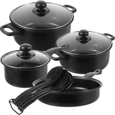 12Pcs Cookware Cast Iron Stove Induction Pan Set Saucepan Pot With Glass Lids • £20.99