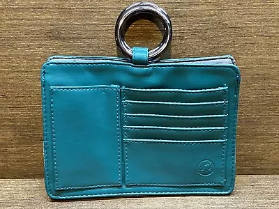 Pouchee Purse Organizer Multi Pocket Teal Faux Leather Rings Gently Used LOOK • $10