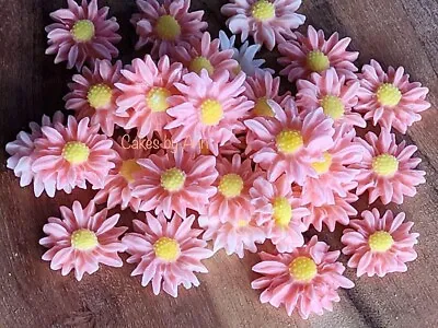 Edible Sugar Fondant Pink Daisy Flowers Cake Cupcake Toppers Vegan 25 • $14