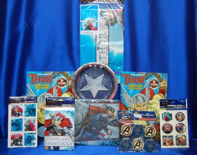 $39.99 • Buy Thor Party Set # 9  Invites Napkins PLates Tablecover Activites  Eraser Tattoos