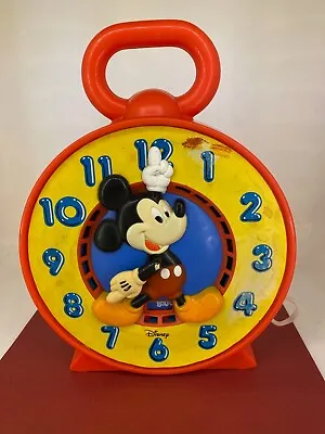 Vintage Mattel / Disney 1981 ☆ Mickey Mouse ☆ Pull String Talking Time Clock Toy • $16.09