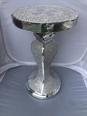 £64.99 • Buy Silver VENETIAN Mirrored Table Modern Flower Stand Bed Side Lamp Romany Mosaic U