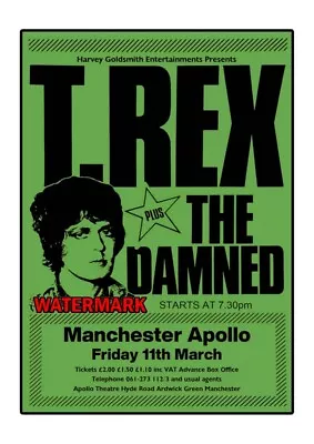 T.Rex & The Damned Gig Poster Print - A3 - Manchester Apollo 1977 - Punk Rock. • £8.50