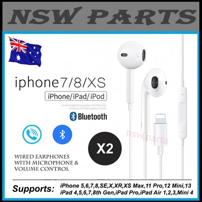 $16.95 • Buy 2X For IPad IPhone X 7 8 11 12 13 14 Wired Bluetooth Earphones Headphone Earbuds