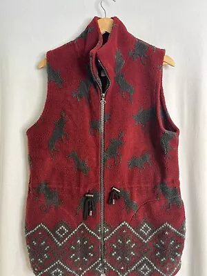 Muskoka Lakes Tribal Native American Moose &Snowflakes Fleece Vest Small Red • $14