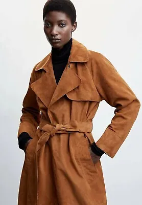 Mango Suede Leather Camel Trench Coat • £179