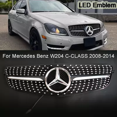 For Mercedes-Benz W204 C200 C250 C300 C350 2008-2014 Diamond Grille W/LED Emblem • $78.21