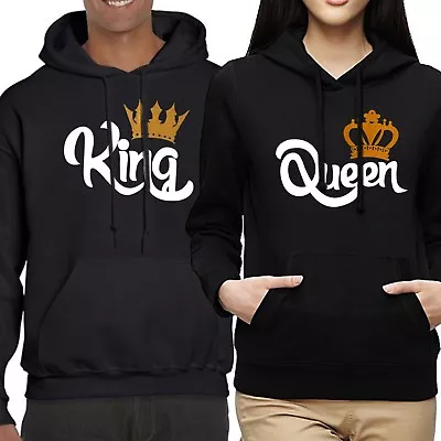 Nwt King Queen Gold Crown Couple Matching Valentines Day Black Hoodie Sweatshirt • $23.99