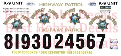 California Highway Patrol 1/18th Scale Waterslide Decals Police • $9.50