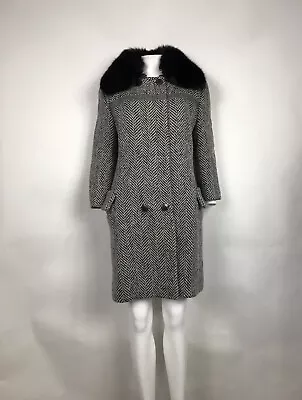 RARE VTG GIANNI VERSACE 90s GRAY FUR COLLAR COAT L • $298