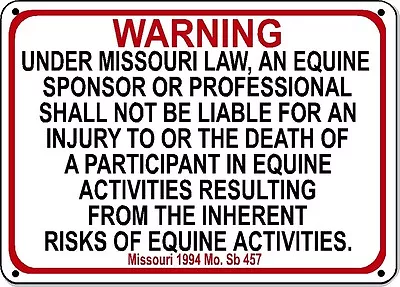 MISSOURI Equine Sign Activity Liability Warning Statute Horse Farm Barn Stable • $8.95