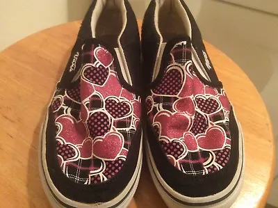 Van's Girl's Youth Black Red Pink Sparkle Hearts Classic Slip On US Missy 1.5 • $47.99