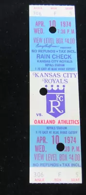 April 10 1974 Kc Royals Vs. Oakland Athletics Full Stub Ticket • $99