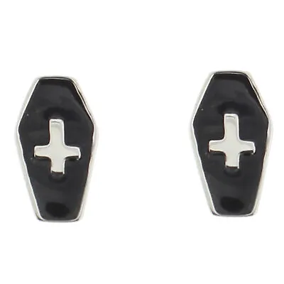 Zac's Alter Ego® Upside Down Cross Inside Black Coffin Stud Earrings • £6.69