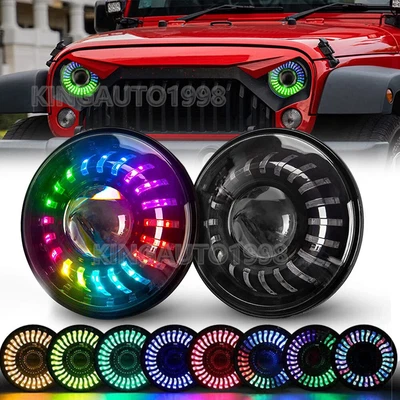 $159.99 • Buy Pair For Jeep Wrangler JK TJ LJ Halo RGB 7'' LED Headlights DRL Lights Combo Kit