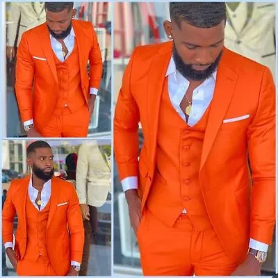 Bright Orange Men Suits Peak Lapel Wedding Tuxedo Slim Fit Groom Prom Party • $85.40