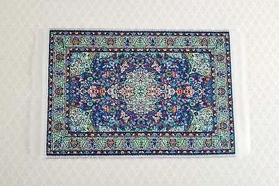 Dollhouse Miniature Rug Small Blue Green 6 1/4  X 3 3/4  With Fringe 1:12 Scale • $3.99