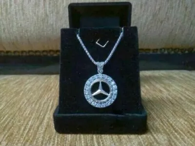 2Ct Round Cut Lab Created Diamond Mercedes-Benz Pendant 14k White Gold Plated • $78.64