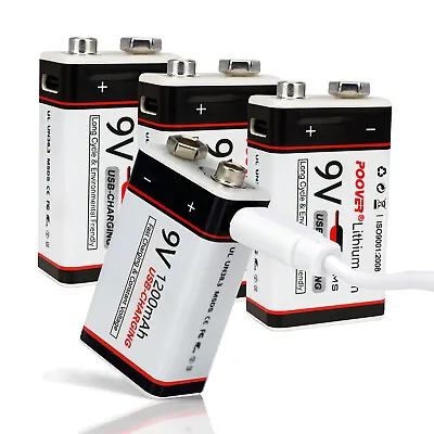 1000mAh USB 9V Battreries Lithium Rechargeable E-Block 9volt 6lr61 2-10pcs+Cable • $19.59
