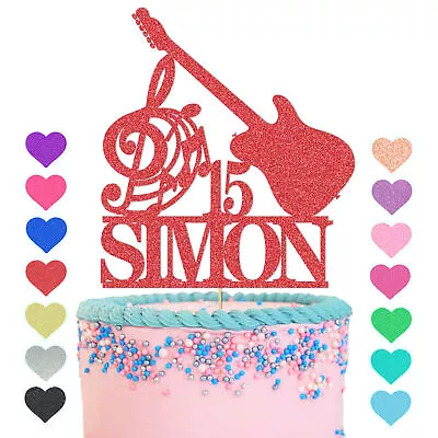 Music Theme Cake Topper Guitar Personalised Cake Decoration Name Age Party UK • £2.83