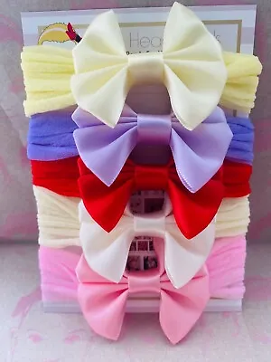 Mini Satin Bow Tiny 2 Inches Bow Baby Headbands Soft Band Newborn Girl • £9.99