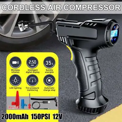 Automatic Cordless Car Tyre Inflator Handheld LCD Air Compressor Electric Pump • $25.15