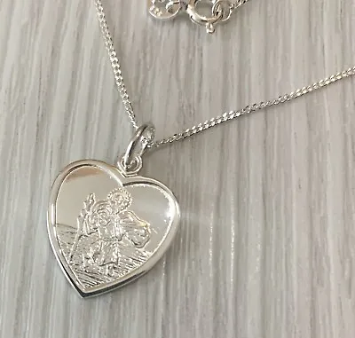Ladies 925 Silver Saint Christopher Heart Necklace With Personalised Engraving • £24.95