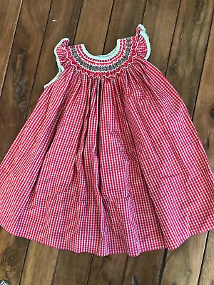 Sz 24 M Mary James Smocked Red Green Christmas Dress EUC Bishop Outfit • $20.99