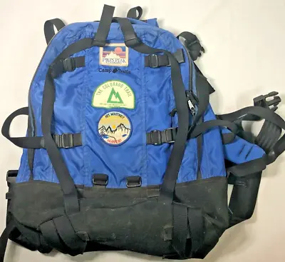 Vintage Blue Hiking Backpack 🎒 | Made In USA | Appalachian + 5 Travel Patches • $14.62