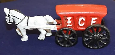 Vintage Cast Iron Horse Drawn Ice Delivery Carriage Wagon Toy • $3.99