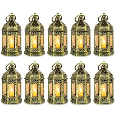 Mini Lantern With Flickering LED Candles Set Of 10  Vintage 10PCS Gold • $45.38