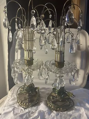 Vintage Waterfall Lamp Brass Base With Crystal Water Drops Set Of 2. Working • $100