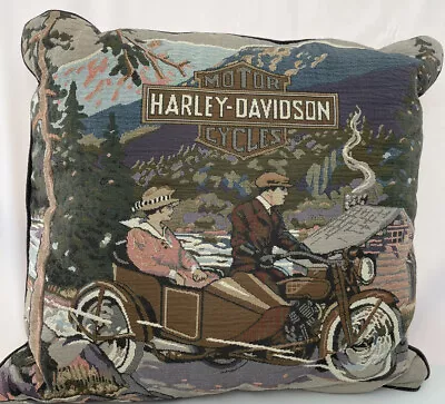 Vintage Harley Davidson Tapestry Motorcycle Pillow Browns And Beige Colors • $22.87